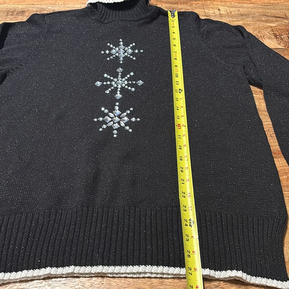 Quacker Factory Black Snowflake Turtleneck Sweate… - image 5